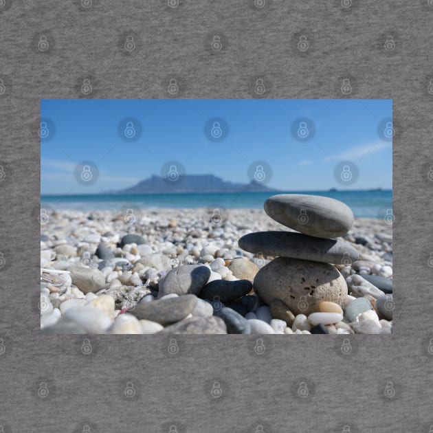 Blouberg Beach Table Mountain Stacked Rocks by PathblazerStudios